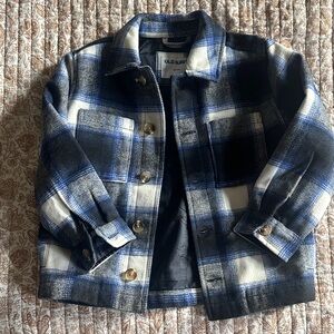Old Navy Kids Blue and Black Plaid Jean Jacket